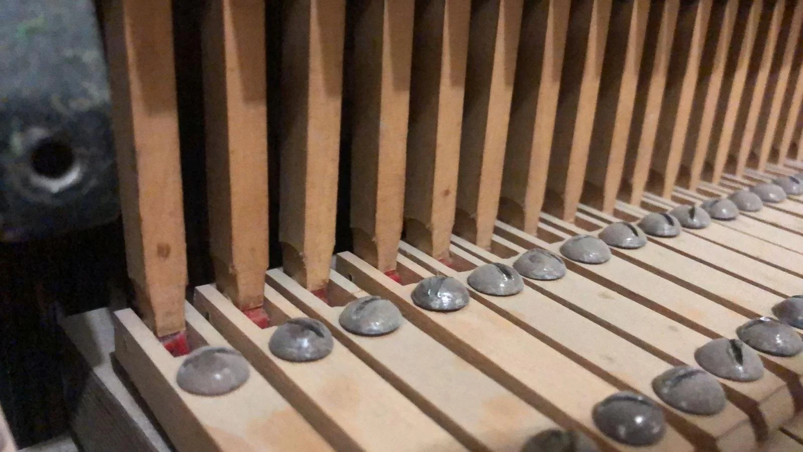 Piano action showing rocker capstans