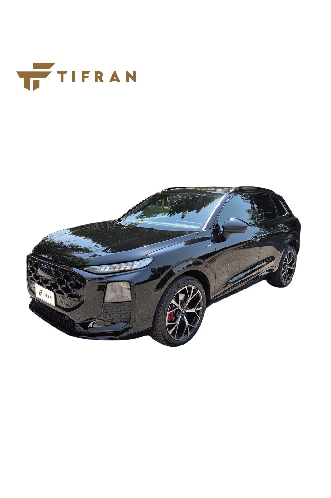 Auto nero di tipo SUV con dettagli sportivi e logo Audi, foto scattata in un ambiente all'aperto.