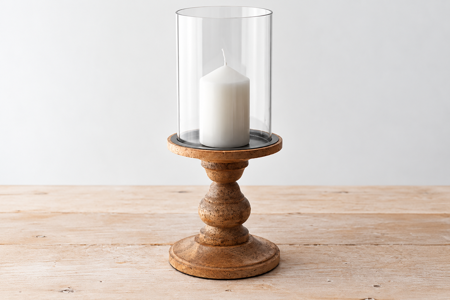 Glazen Kandelaar met Houten Standaard 30 cm
