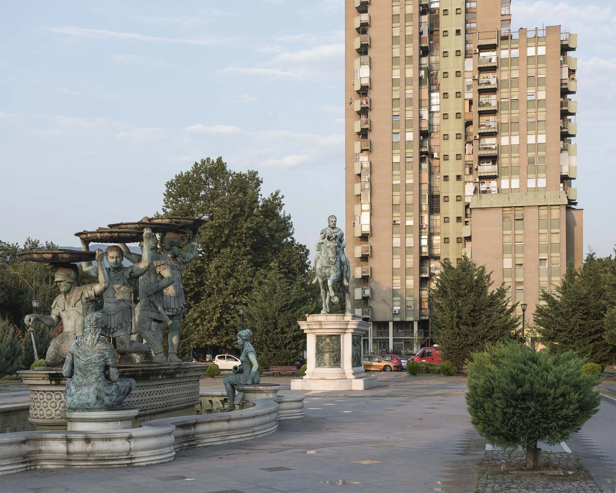 Documentary photography by Roman Bezjak from the Skopje series: The post-1963 modernist reconstruction reshaped by the neoclassical Skopje 2014 project. Philip II of Macedon Monument