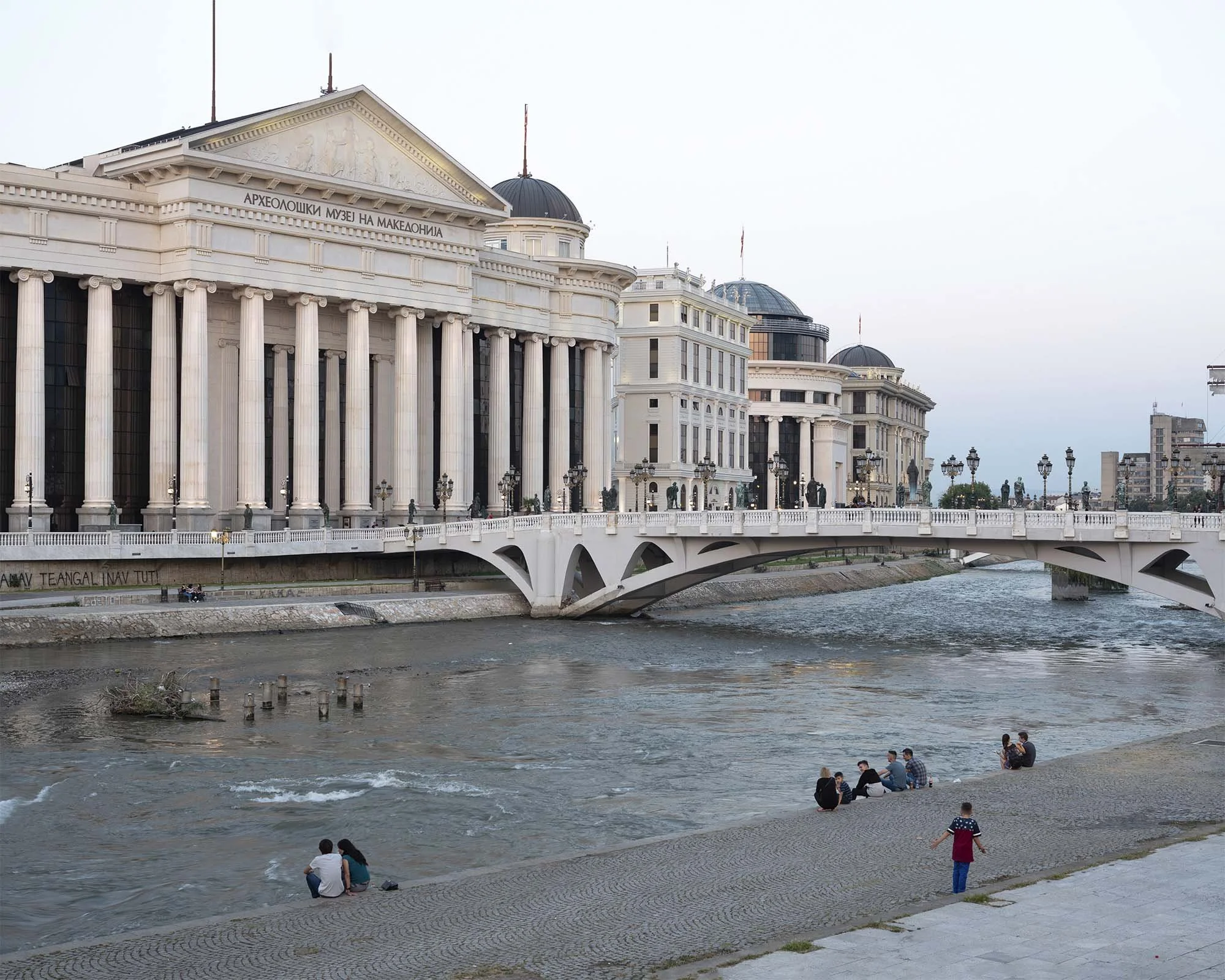 Documentary photography by Roman Bezjak from the Skopje series: The post-1963 modernist reconstruction reshaped by the neoclassical Skopje 2014 project. Archaeological Museum of North Macedonia, Vardar River