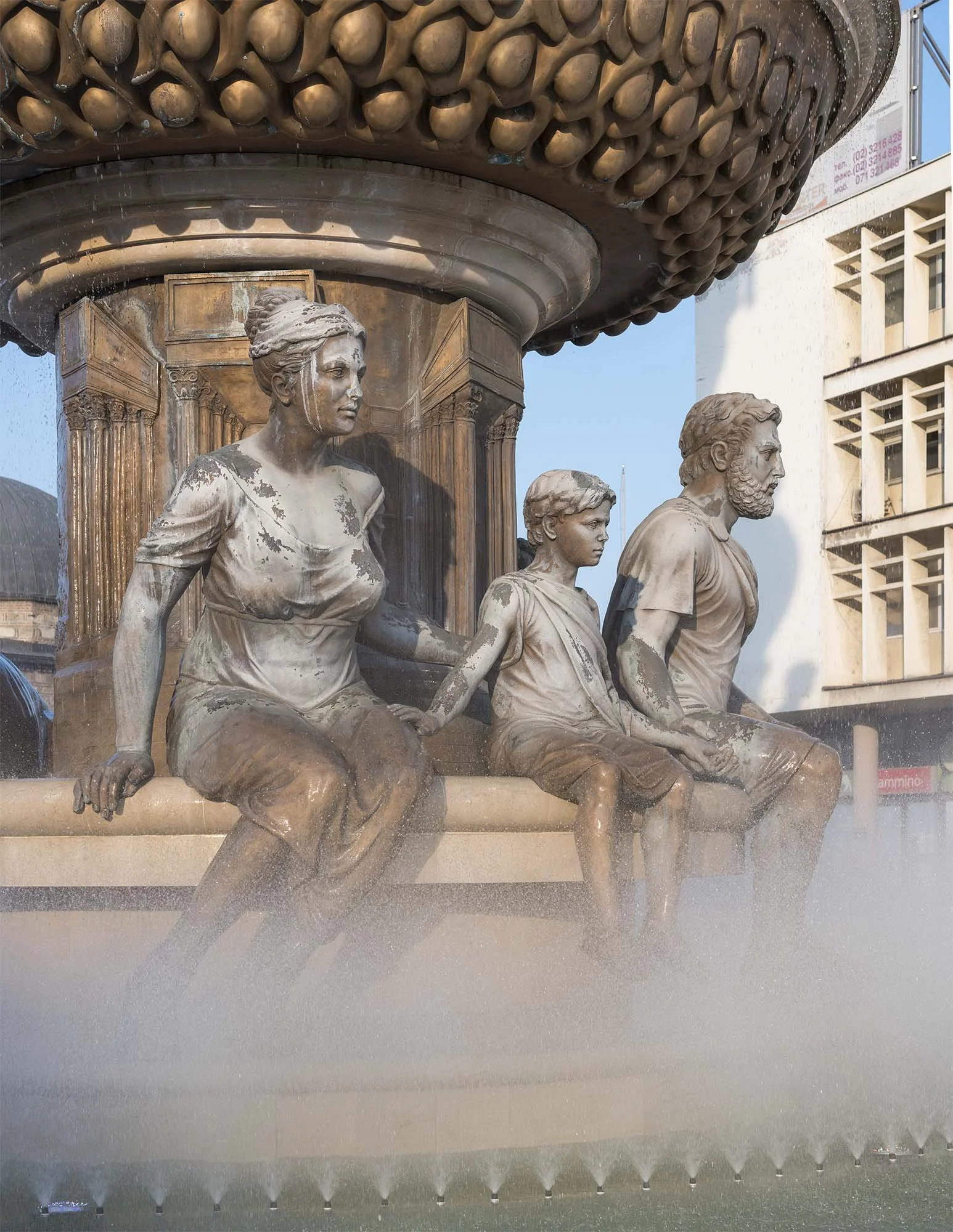 Documentary photography by Roman Bezjak from the Skopje series: The post-1963 modernist reconstruction reshaped by the neoclassical Skopje 2014 projectWarrior Monument (Philip II of Macedon), with Alexander the Great and his mother Olympias