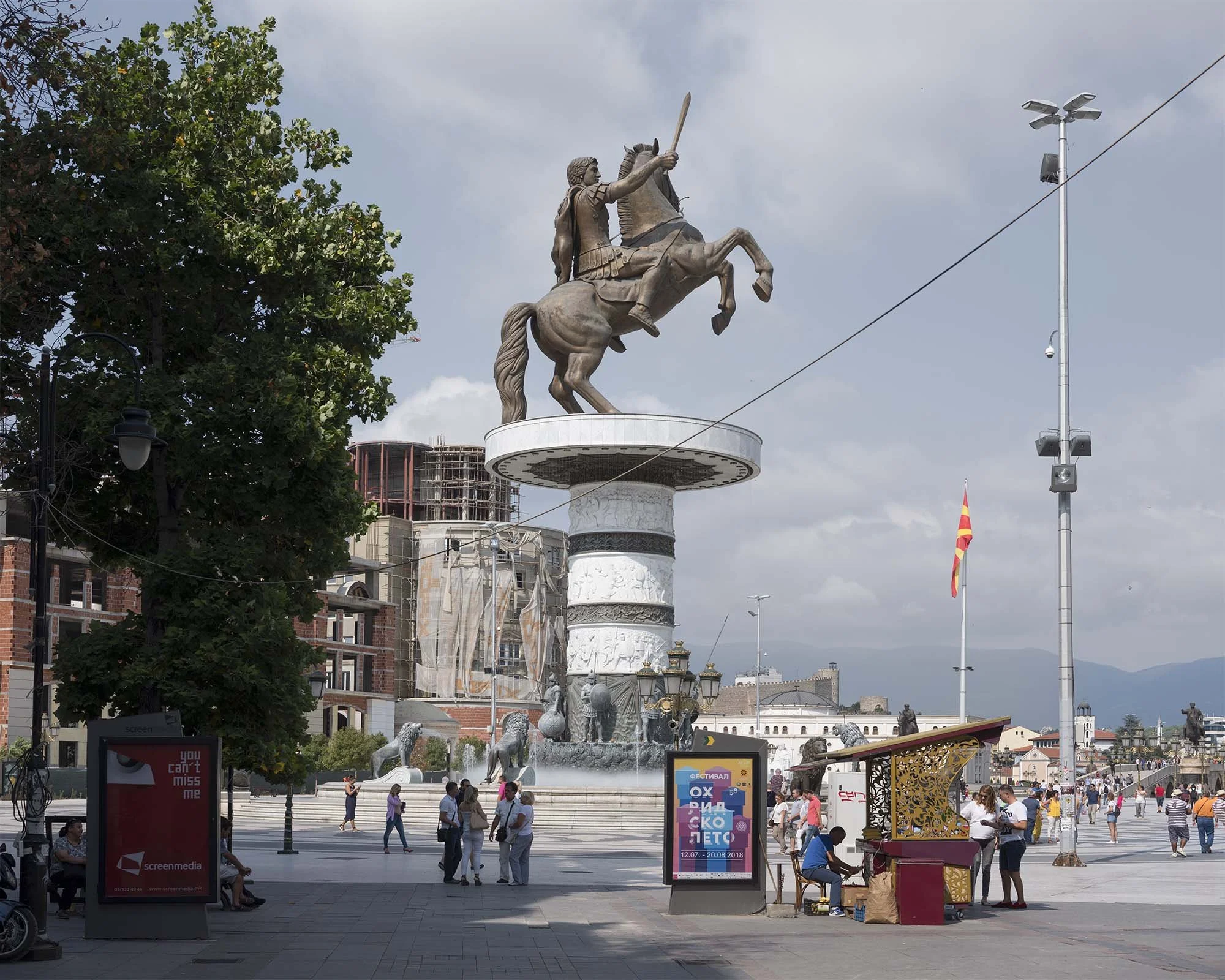 Documentary photography by Roman Bezjak from the Skopje series: The post-1963 modernist reconstruction reshaped by the neoclassical Skopje 2014 project. Macedonia Square, Warrior on a Horse