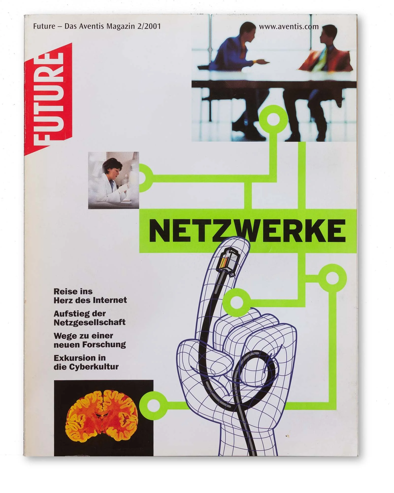 Buchcover mit einem technischen Zeichnung eines Kopfhörers, oben ein Bild von zwei Personen im Gespräch, eine Katze und eine rote Blume. Text auf Deutsch über Netzwerke und Internet. Schlägt vor, das Buch behandelt Internet, Cyberkultur und Netzgesellschaft.