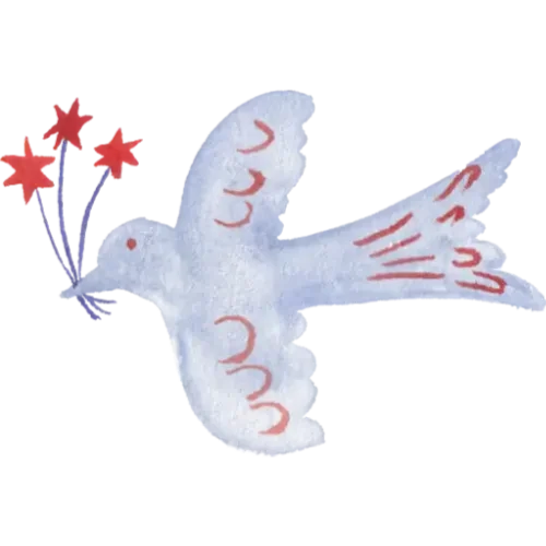 watercolor illustration of a bird with star flowers