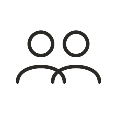 Outline icon of two people, representing connection.