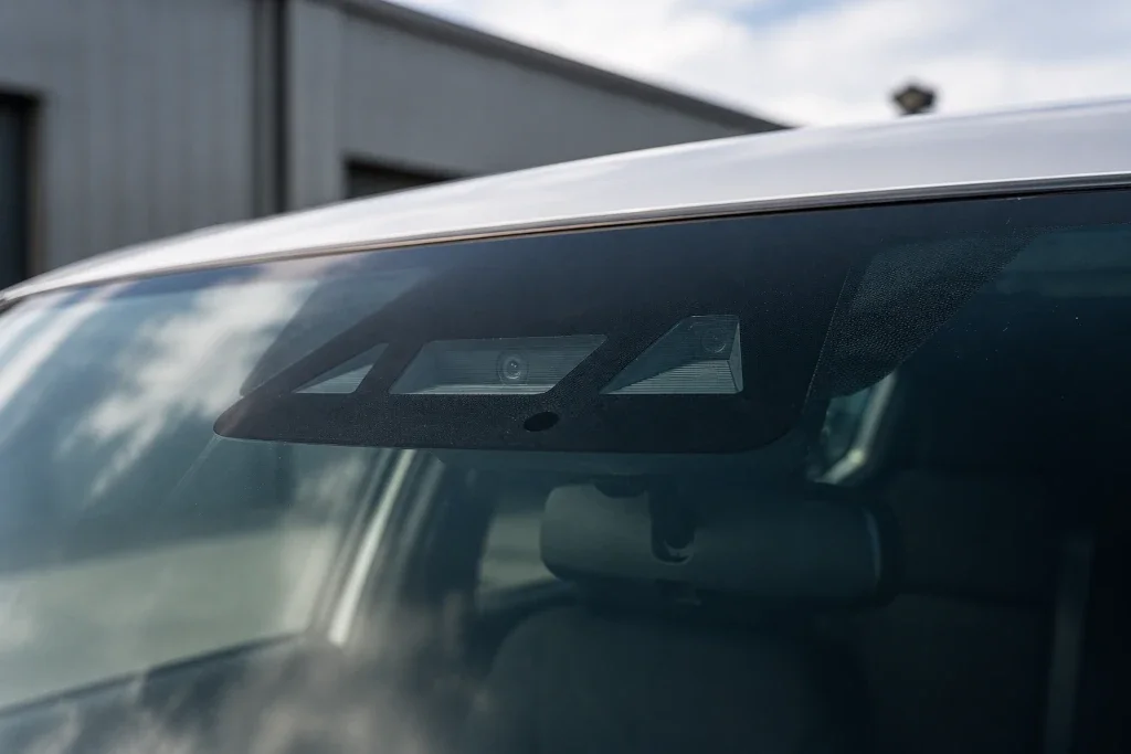 car windscreen with adas camera visible