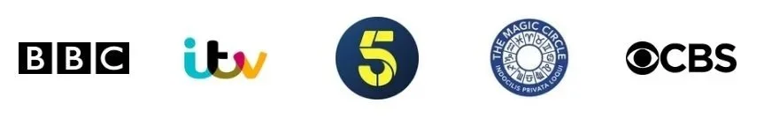 Logos of BBC, ITV, Channel 5, The Magic Circle, and CBS.