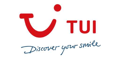 TUI logo with a stylized red smile and the slogan 'Discover your smile' in blue script.