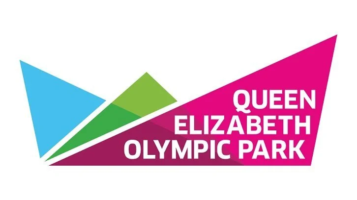 Logo for Queen Elizabeth Olympic Park featuring colorful geometric shapes and bold text.