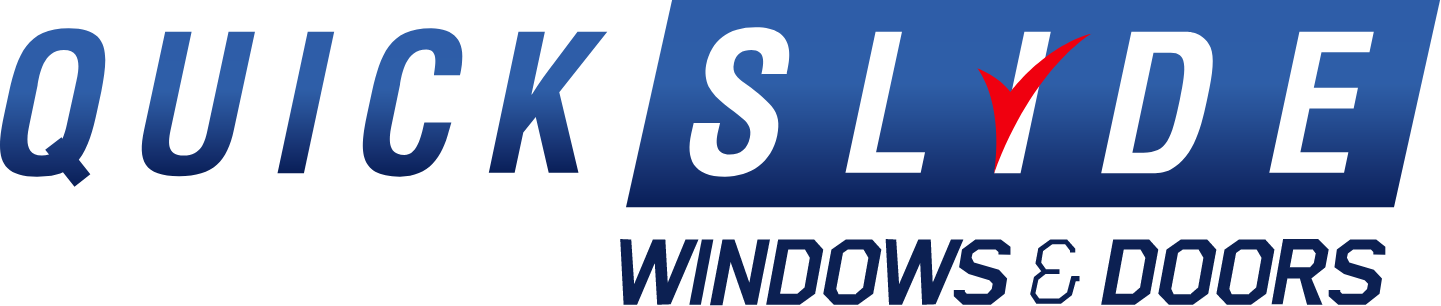 Quick Slade Windows & Doors logo with blue background, white and red text, and a check mark.