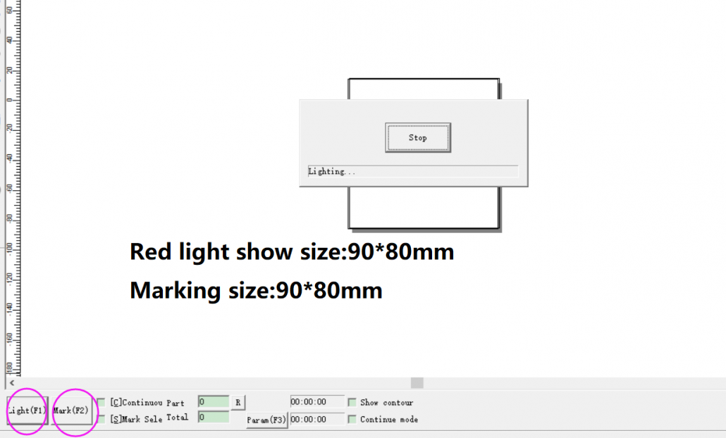 The red line Show size is 90*80mm;Marking size is also 90*80mm.It is not same with ezcad drawing size.