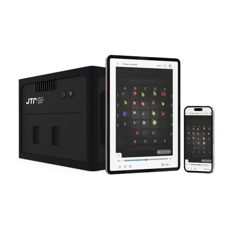 JTR Reveal 3S diamond detector with tablet and phone showing the myReveal app