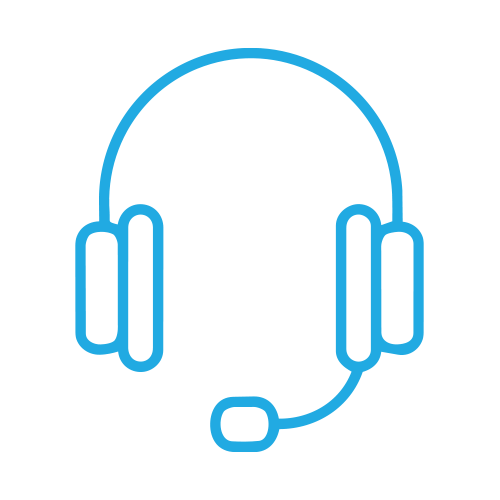 Line drawing of a headset with microphone.