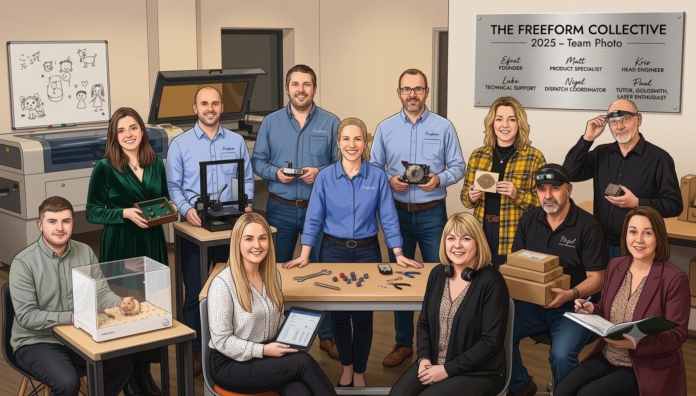 Freeform Fabrication technical support team and laser welding instructors group photo