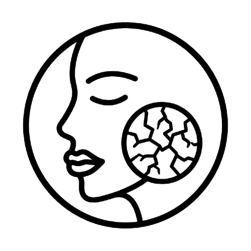 Line drawing of a woman's face in profile with a large circular element containing abstract patterns next to her cheek.