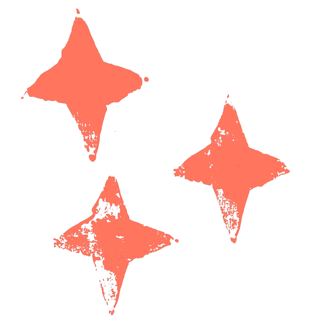 Three coral-colored, distressed star-shaped patterns on a black background