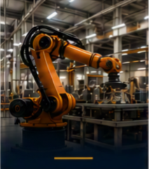 An industrial robotic arm inside a manufacturing facility.