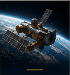 Satellite orbiting Earth with solar panels and Earth in background