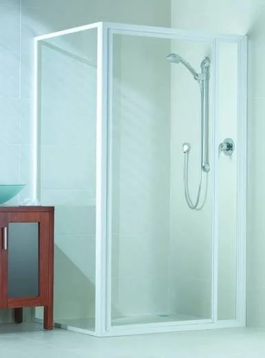 Bathroom shower with glass enclosure in a modern bathroom