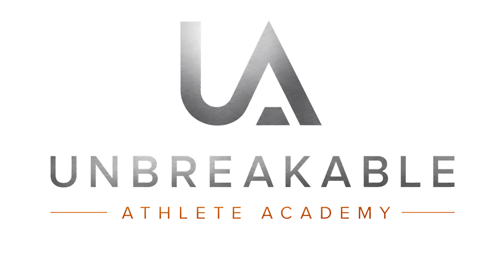 Grafiikkamainen logo, jossa on metallisesti kiiltävä UA ja teksti Unbreakable Athlete Academy.