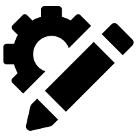 Icon of a gear with a pencil crossing in front of it, representing settings or editing.