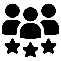 Icon showing three people and three stars below them.