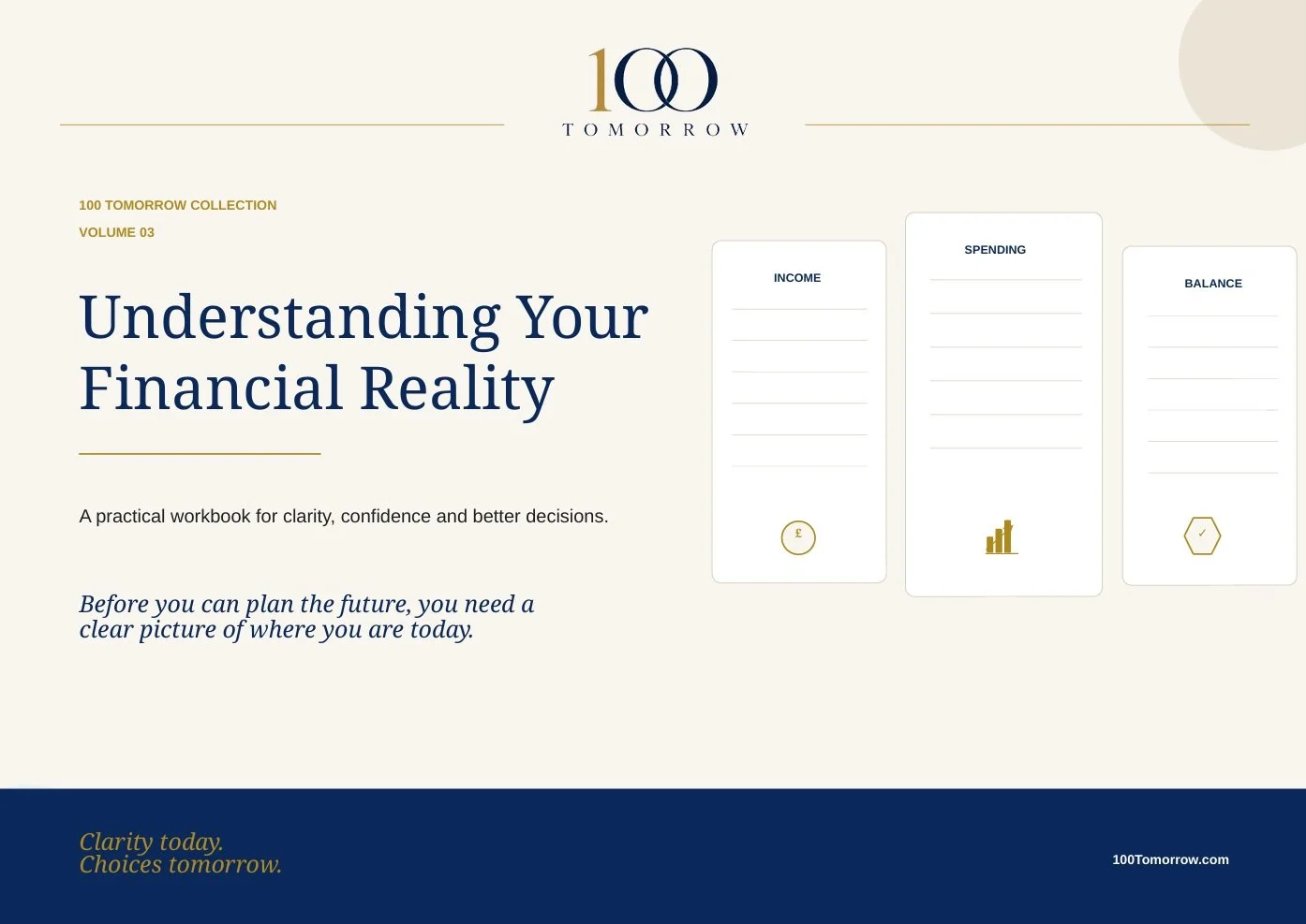 Understanding Your Financial Reality workbook from the 100 Tomorrow Collection.