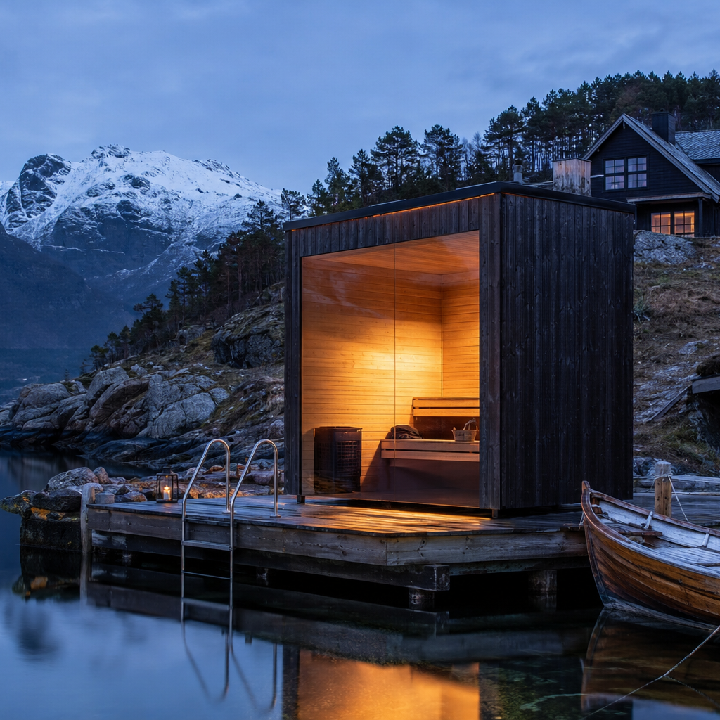 Nordbadstu Fjell — utendørs badstue med garderobe, 2,4 × 4,0 m, fire personer