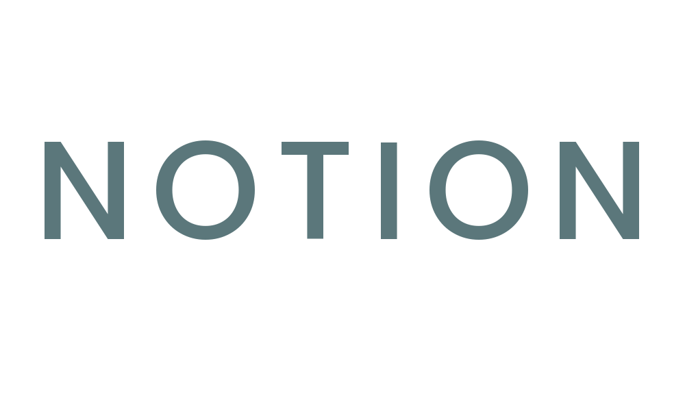 A logo with the word 'NOTION' in blue-gray uppercase letters on a black background.