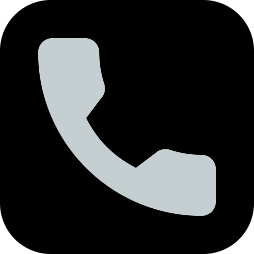 Icon of a telephone receiver in white on a black background.