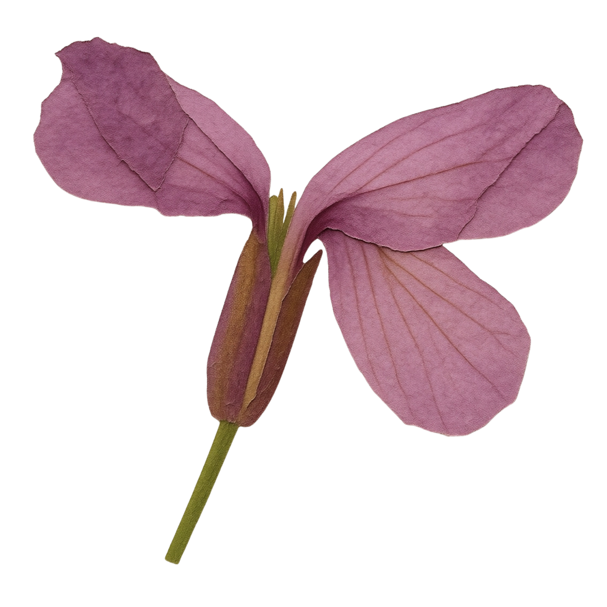 Close-up of a pinkish-purple flower with a green stem and background.