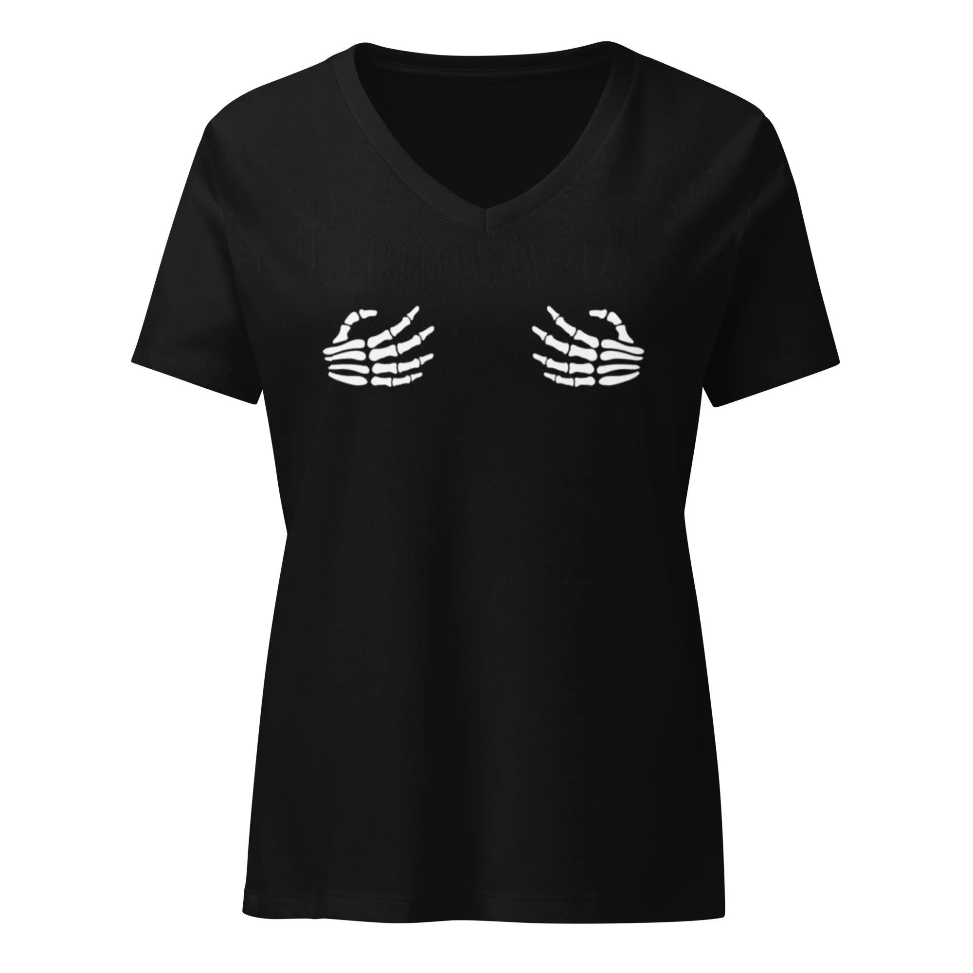 "Grabby Hands Skeleton" Women’s relaxed v-neck t-shirt