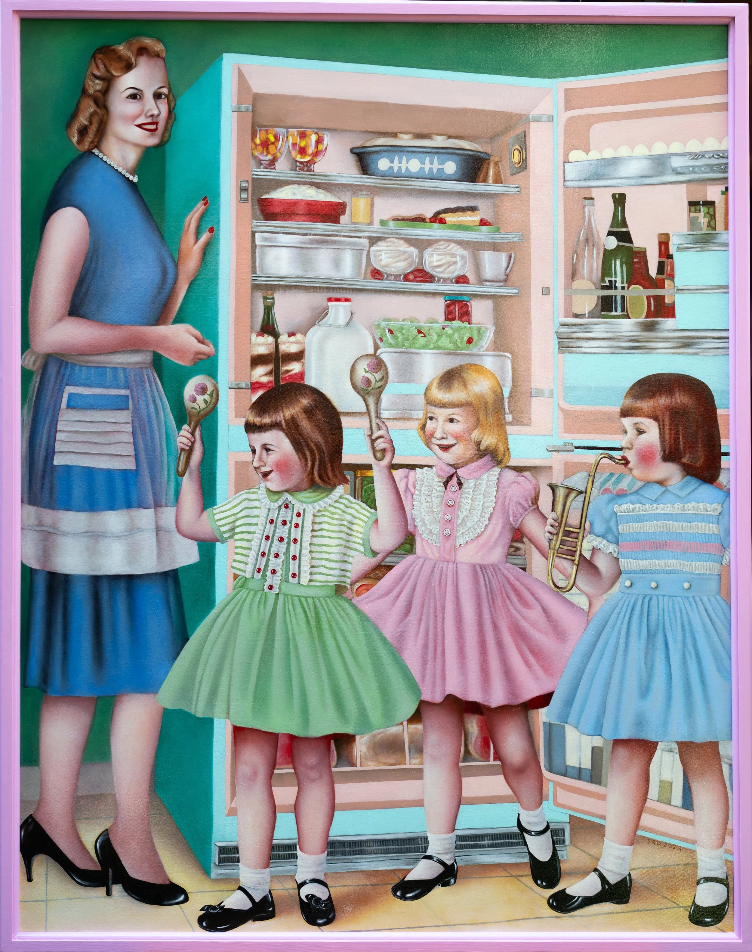 "Three Little Mothers Rejoicing in Abundance", oil on canvas, 48 x 60 inches