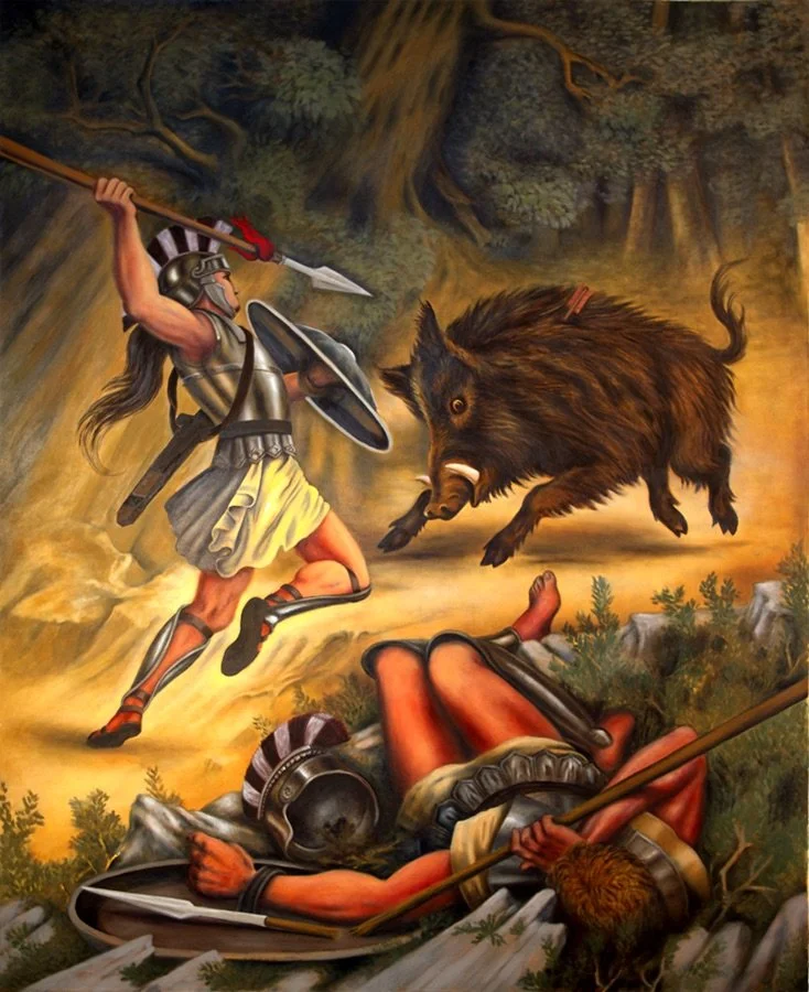 "The Hunting of the Calydonian Boar", oil on canvas, 48 x 60 inches