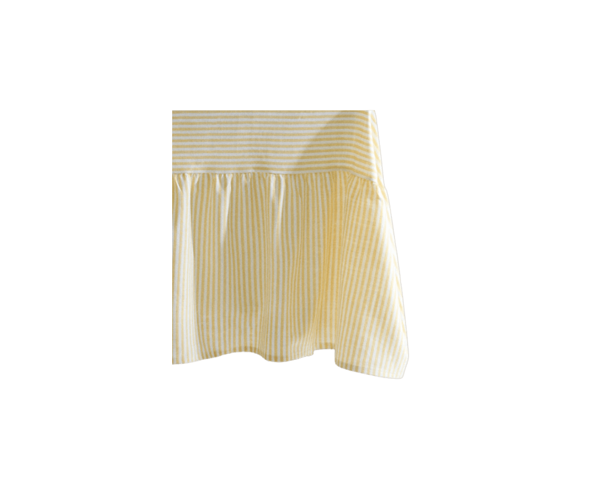A yellow and white striped skirt with a gathered hem.