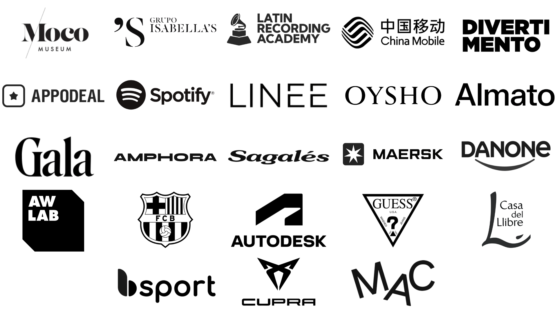 Brands that have worked with us and trust us. Events in Barcelona. organization of events. Modern and creative agency. Production of events.