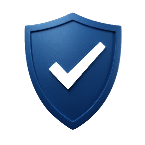 Blue shield with a white checkmark in the center.