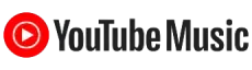 YouTube Music logo with red play button icon and green text.