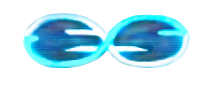 Two glowing blue energy orbs or portals with streaks of light inside
