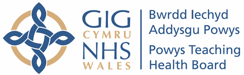 Logo of GIG Cymru NHS Wales Powys Teaching Health Board with their name and emblem