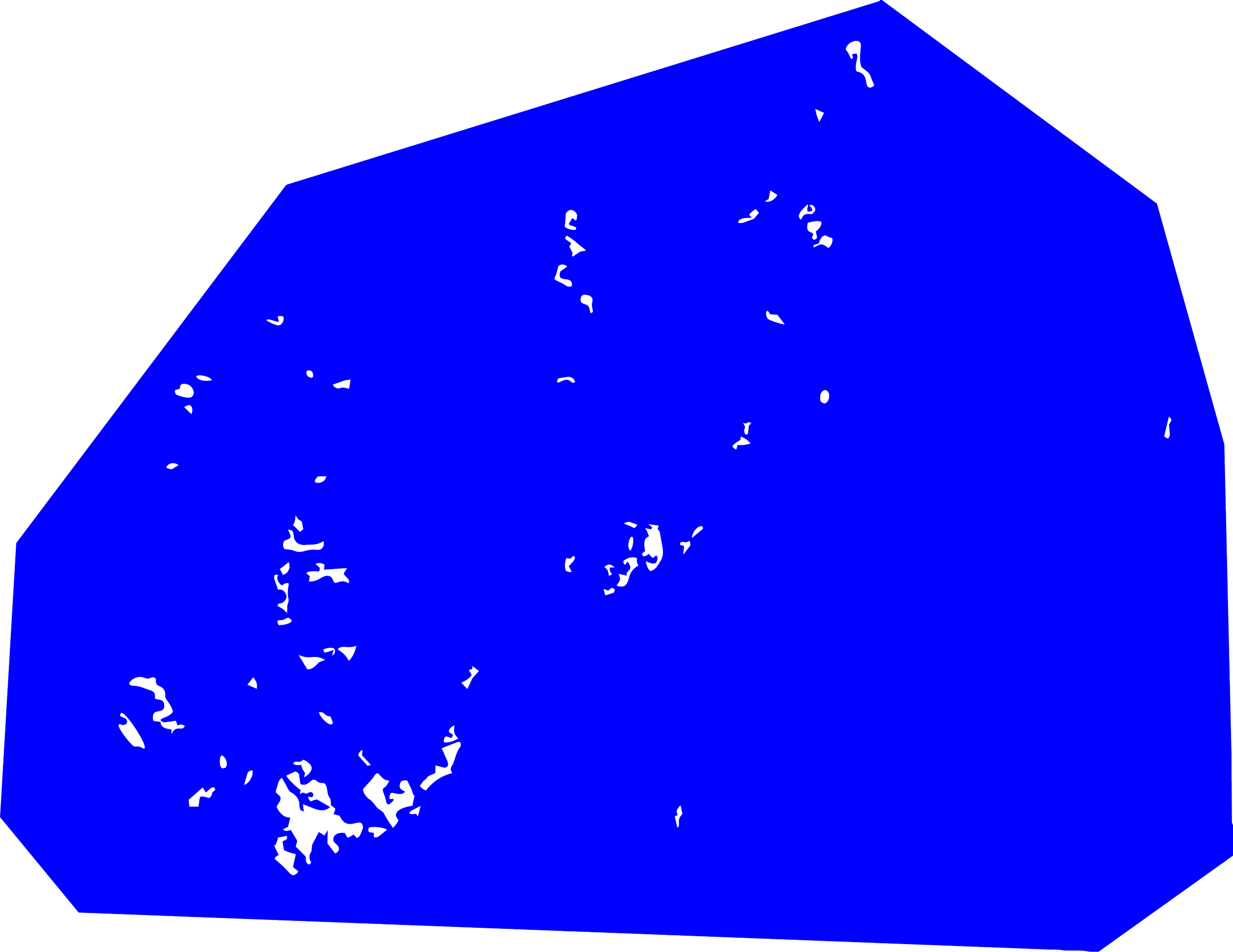 A digital, abstract representation of an island with blue landmass and black surrounding ocean, depicting a stylized map.