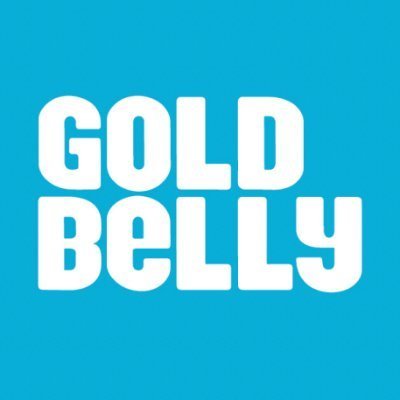 Text that reads 'GOLD BELLY' in bold white letters on a blue background.