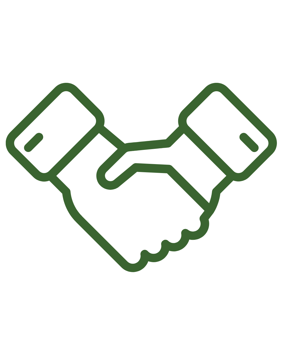 Outline graphic of two hands shaking, representing a handshake or agreement.