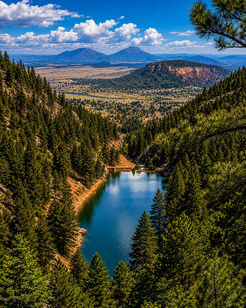 A scenic view of a river flowing through a forested canyon with mountains in the background. Lang Investment Services is a Colorado financial advisor based in Monument, CO and serving clients across the US with retirement planning and wealth building