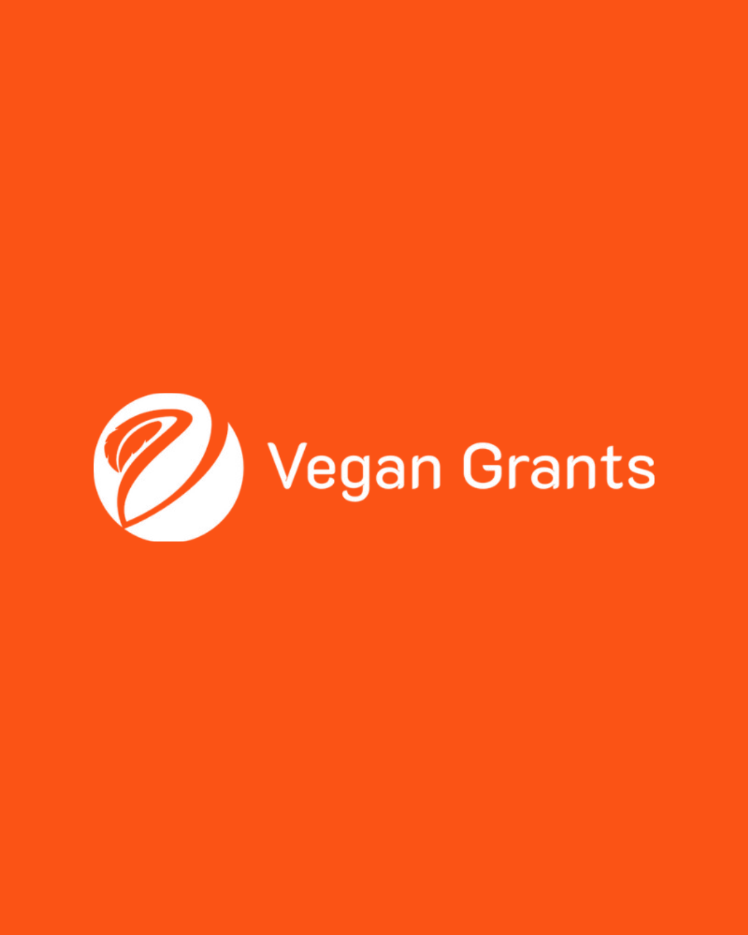 Orange background with white Vegan Grants logo and text.