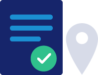 Approved standards document with a checkmark, beside a greyed-out location pin
