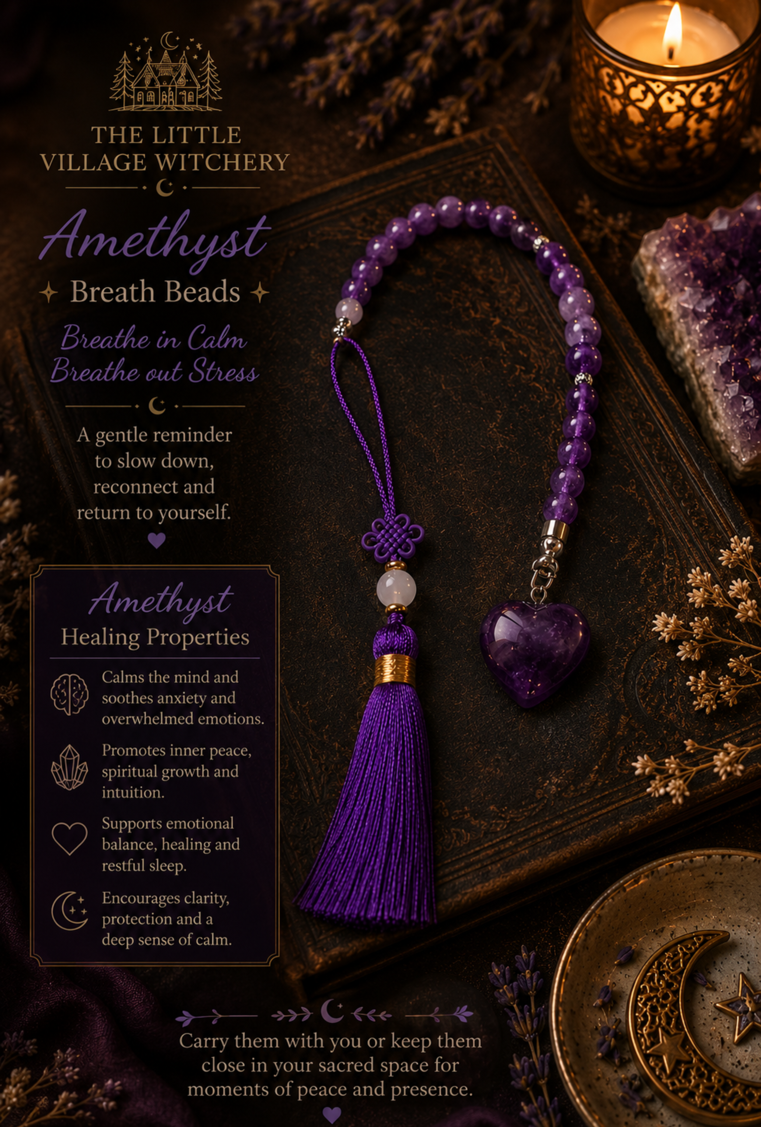 Amethyst Breath Beads Heart Charm