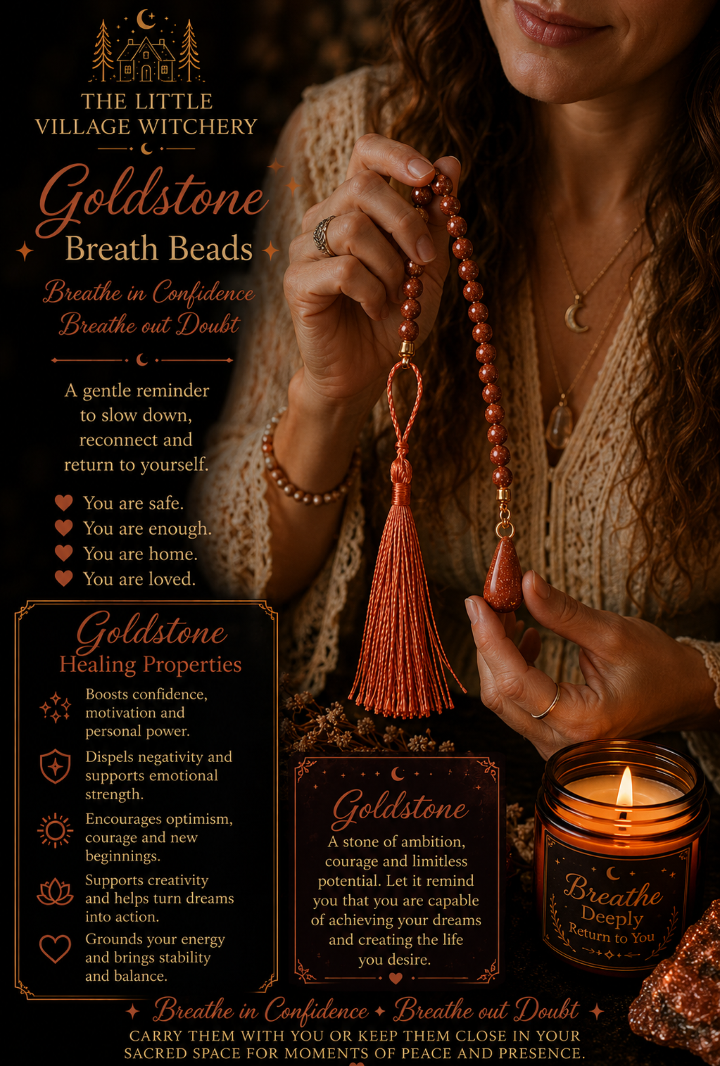 Goldstone Breath Beads & Tear drop Charm holding.png