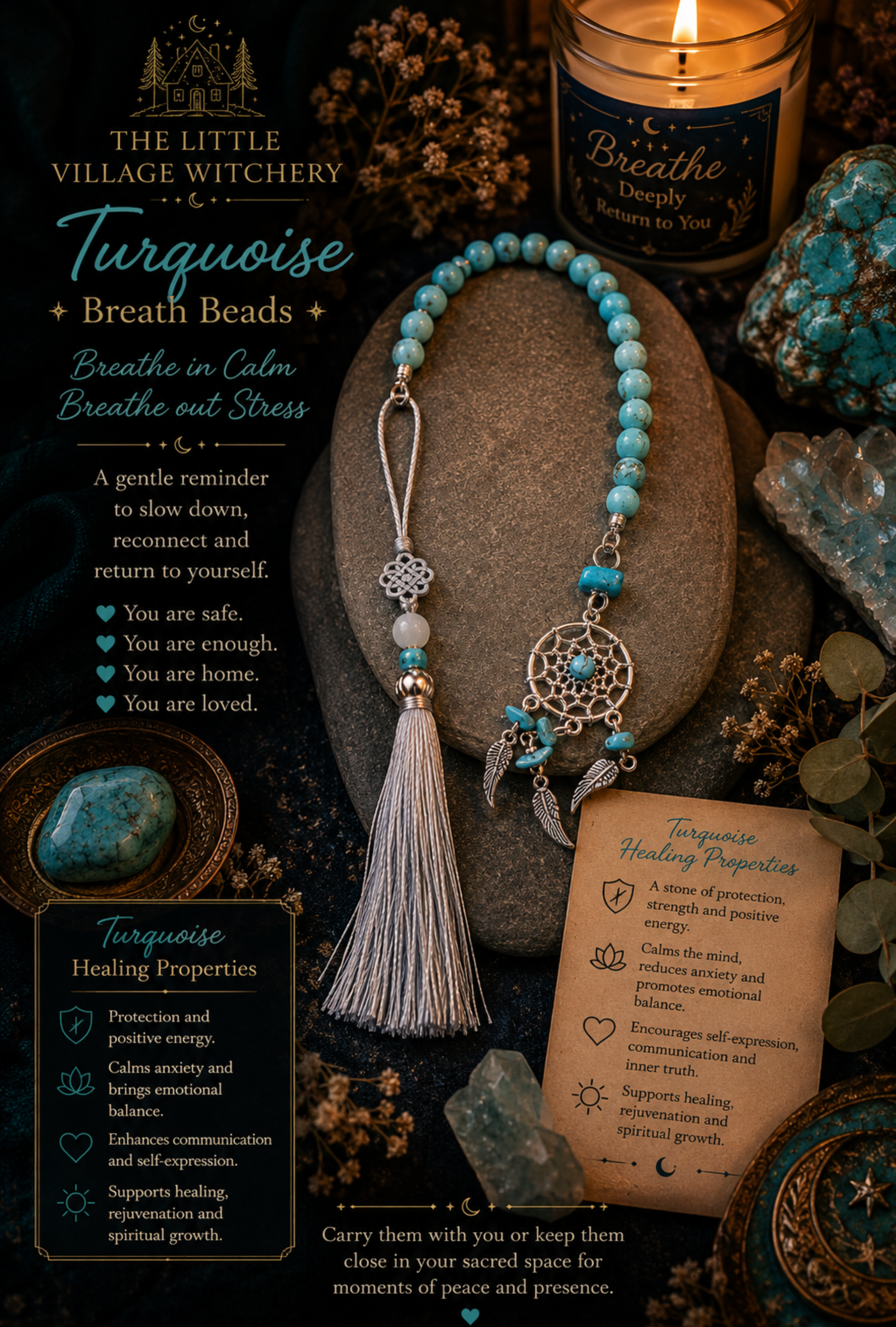 Turquoise Breath Beads with Dream Catcher Charm